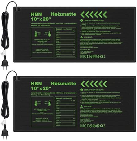 HBN Heizmatte 2er Set Wärmematte Wärmeplatte für Sämling und Samen, 17.5W, Zimmergewächshaus Anzuchtplatte Heizkissen für Gemüse, Blumen, Kräuter, Terrarien, 50 x 25.7cm