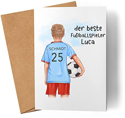 Kiddle-Design Fussball Karte Personalisiert mit Namen Fußball Personalisiert Fanartikel Kinder Jungs Mädchen Fußballfan Grußkarte Faltkarte Geburtstagskarte