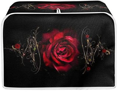 Showudesigns Funda para tostadora de 2 rebanadas de rosa roja, resistente a las manchas para cocina, fundas para electrodomésticos pequeños, color negro