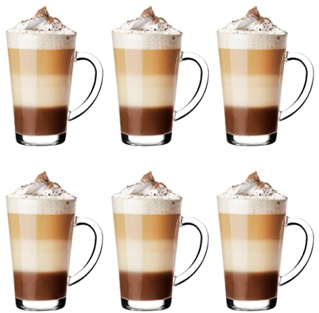 Glasmark KROSNO 1992 Gläser Set Kaffeegläser Teegläser Mit Henkel 6 Stück 300 ml Kaffee Tee Latte Glas Teetassen Glasbecher Trinkglas Spülmaschinengeeignet Iwo