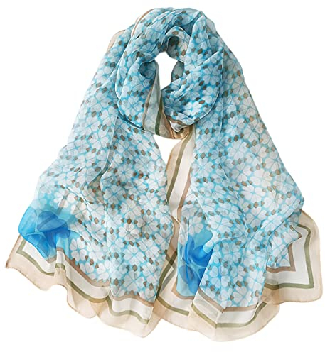 FAIRYGATE Schal Damen Blau Schals & Tücher für Damen XL großes Chiffon Schal Seide Stola Seidentuch Haare A4918