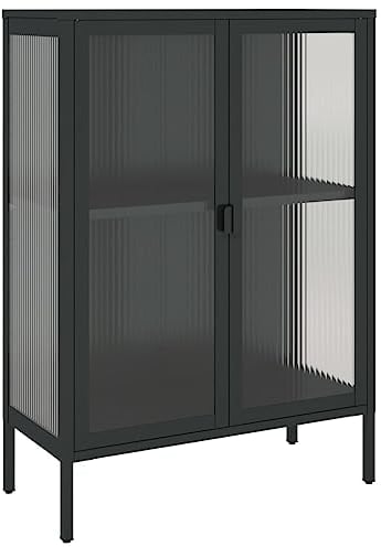 vidaXL Buffet Noir 75x35x105 cm Verre et Acier, Armoire, Armoire latérale, Armoire de Rangement, armoires, Placard, Buffet Haut
