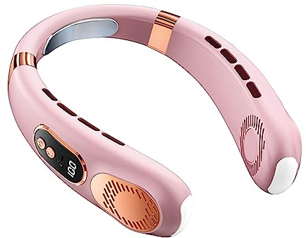 Ventilateur tour de cou portable, sans pales réglable à 360 degrés, mini ventilateur de cou sans pales avec 5 vitesses de vent rechargeable par USB, ventilateur coloré pour la respiration (rose)