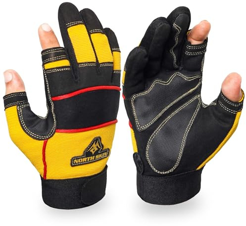 NORTH SKIN Fingerless Safety Work Gloves Flexible Heavy Duty Performance Carpenter Paint Anti Slip Training Palm Wheelchair Assembly Camping Gloves for Men Women (Yellow, XS)