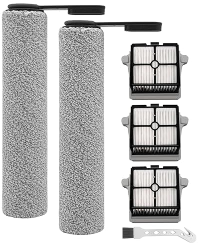 Jegehoyo Rouleau de brosse de rechange et Filtre HEPA pour Tineco FLOOR ONE S6 / FLOOR ONE S7 PRO aspirateur humide et sec, 2 rouleaux de brosse, 3 filtres HEPA, 1 brosse de nettoyage