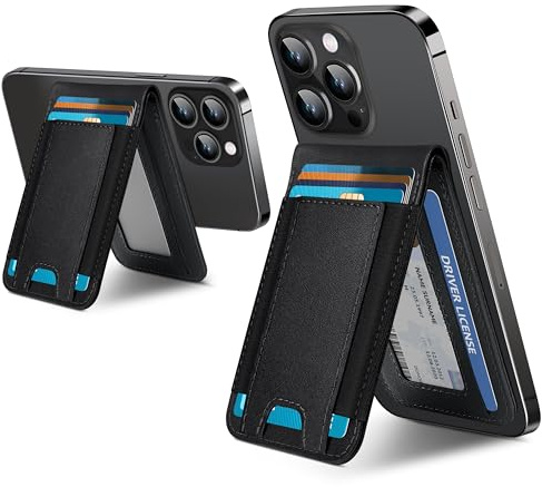 ExtreLife Magsafe Wallet Verstellbarer Ständer Offenes Ausweisfenster Magnetische Brieftasche für iPhone 17/16/15/14 Pro Max/14 Pro/14/14 Plus/13/12 Serie, 9 Karten, Schwarz-B