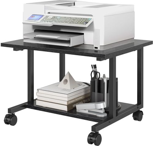 Livofloral Unter-Schreibtisch Druckerständer, 52 x 40 cm Druckerwagen mit Rollen, Mobiler Druckertisch für Homeoffice, Großer Druckerständer mit Stauraum, Druckerständer für Minikühlschrank, Schwarz