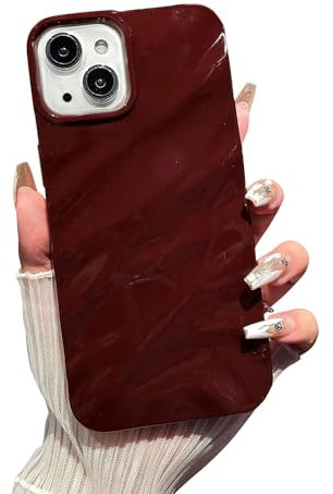 Svanove for iPhone 14 Plus/iPhone 15 Plus Case Curly Wavy Water Ripple Pattern Shape, Aesthetic Cute Wave Glossy Protective Phone Case Cover for Women Girl, Slim Thin Soft Flexible TPU, Burgundy Wine