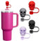4 Pack Halloween Skull Straw Topper Goth Straws Cover Cap for Stanley Cups Drinking 30oz 40oz Tumbler Toppers Halloween Decoration