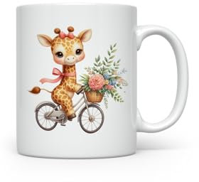 MAXIKIWI - Tasse à café ou thé en céramique lisse et durable pour la maison ou le bureau - Parfait pour toutes les occasions - Thème bébé girafe mignon 2-300 ml