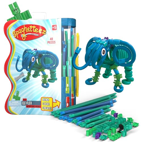 spaghetteez Anti-Stress-Spielzeug für Kinder ab 5 Jahren, pädagogisches Montessori-Bastelset für Jungen und Mädchen, Flexible Baustöcke zum Basteln - Ele-Flex Set