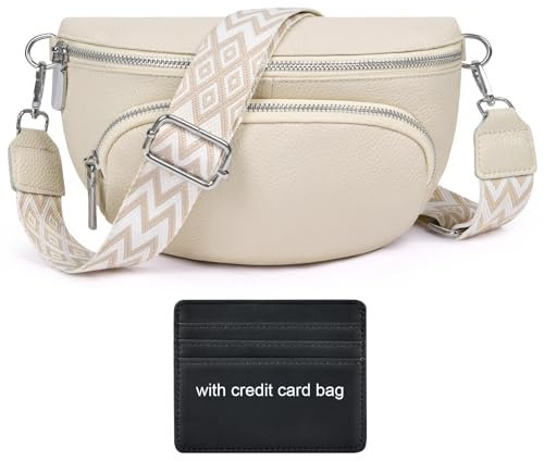 Aucuu Bauchtasche Damen, Umhängetasche Damen, Echtes Leder Crossbody Bag, Gürteltasche Damen, Damen-Umhängetaschen mit Breiter Gurt und Kreditkartenhalter