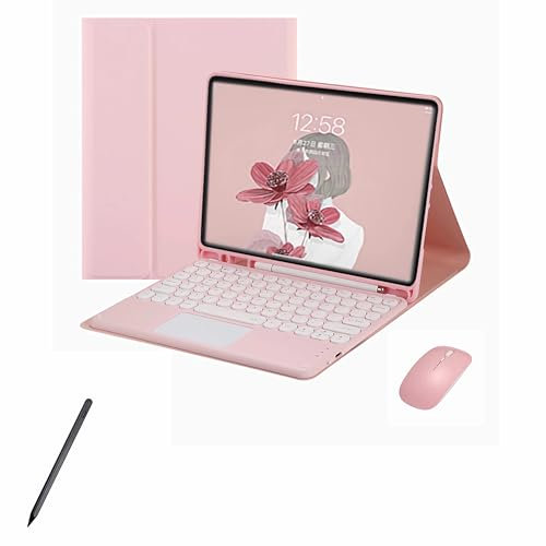 XFTeoux Funda Con Teclado Táctil Inalámbrico Bluetooth Para Samsung Galaxy Tab S6 Lite 10.4'' (2024/2022/2020), Desmontable, Set Con Ratón y Lápiz, Rosado