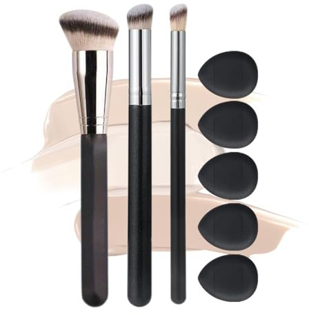 Pinceau Anti Cerne,3Pcs Pinceau Fond de Teint, Pinceau de Maquillage Professionnel pour Maquillage du Visage, Pinceau Fond De Teint Fluide aver 5 Choux de Poudre