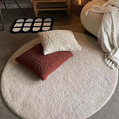 Freyamy Teppich Rund 160cm Beige Kurzflor Teppiche Modern Designer für Wohnzimmer Outdoor Teppich Rund Dekorative Schlafzimmer Kurzer Plüsch Terrassen Runder Haustierteppich