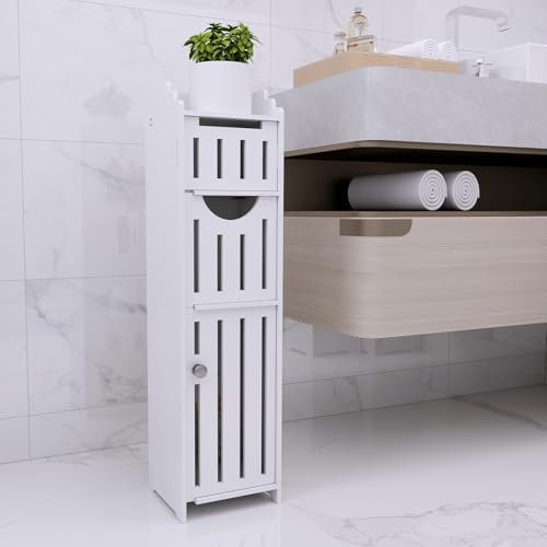 Petit Meuble de Rangement pour Toilettes, Support pour Papiers Toilettes, Colonne, Armoire de Salle de Bain, Placard, Étagère Réglable,20 * 18 * 78cm - Blanc
