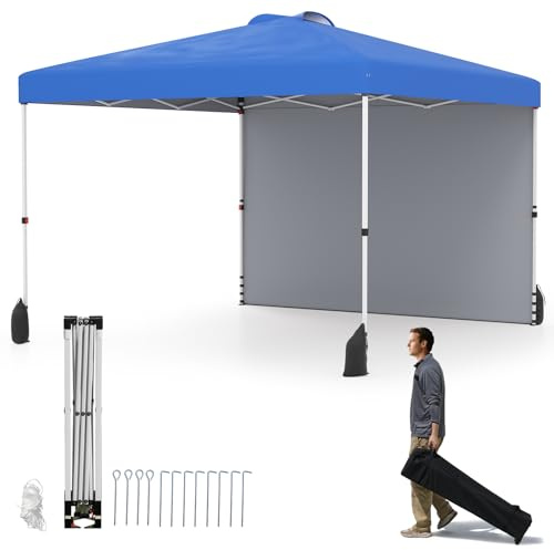 COSTWAY Gazebo Pieghevole 3 x 3 m, Gazebo da Esterno con Borsa con Ruote, Picchetti, Ancoraggi, Corde del Vento, Sacchi di Sabbia e Copertura Ventilata, Tendone Impermeabile per Feste (Blu)