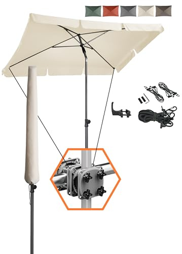 4smile Sonnenschirm Balkon mit Halterung und Windsicherung, Beige | 200x125 cm Balkonschirm rechteckig, inkl. Sonnenschirmhalter, Schirmhülle – passend für Balkon und Terrasse