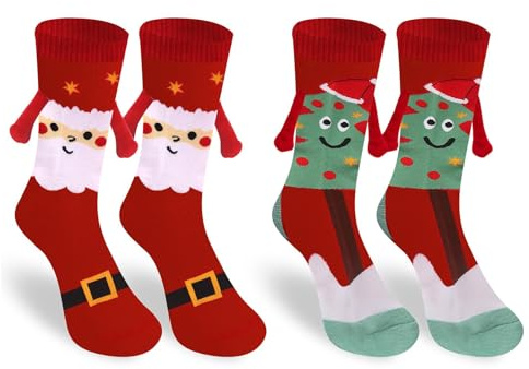 Nymora 2 Paar Lustige Weihnachtssocken mit Magnetische Hände - Süße Socken für Weihnachten, Lustige Socken mit Magnetische Hände zum Händehalten