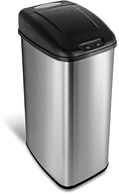 Nine Stars (NINAJ) DZT-50-6 50 Litre/13.2 gal Stainless Steel Motion Sensor Trash Can, Silver Black
