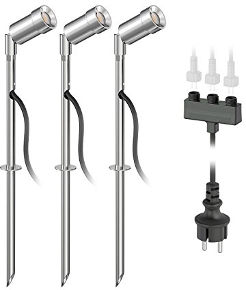 ledscom.de LED Gartenstrahler Spico mit Erdspieß für außen IP44 je 105lm warm-weiß 3er Set