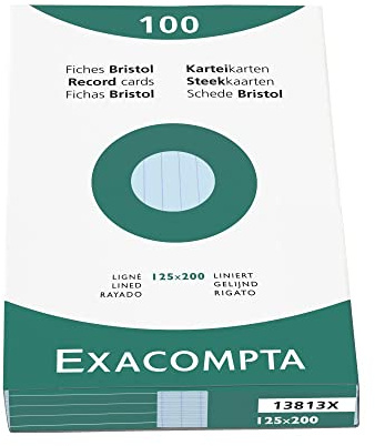 Exacompta 13813X Karteikarten (205q/qm Karton, holzfrei, 125 x 200 mm, liniert, ungelocht) 100er Pack blau