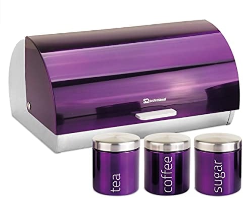 SQ Professional Gems Metallic Bread Bin and Canisters Purple, Amethyst, 40.2x27.2x19 cm