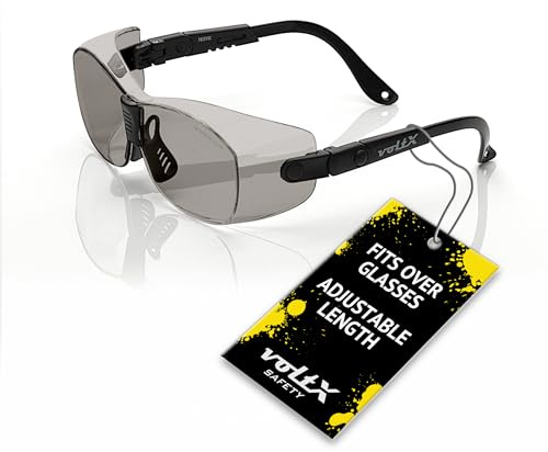 voltX RETRO SAFETY OVERGLASSES Smoke Lens Fitovers for Small/Medium Glasses | UKCA & CE EN166FT Certified, Smoke UV400 Anti Fog Coated Polycarbonate Lens. Can also be worn as regular safety glasses.