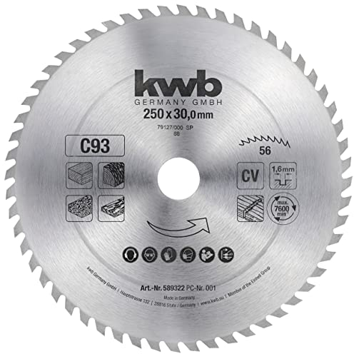 kwb Kreissägeblatt 250 x 30 mm, Made in Germany, grober schneller Schnitt, Sägeblatt geeignet für Brennholz und Schalungen