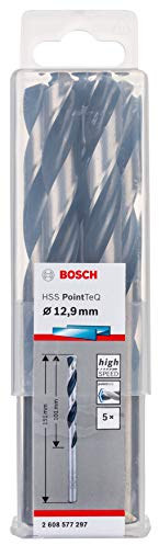 Bosch Accessories 2608577297 HSS PointTeQ (12,9 x 101 x 151 mm) - Set da 5 Pezzi di Punte Elicoidali per Trapano per Metallo, Acciaio, Fusione o Plastica, Grigio (Argento), Ø 12.9 mm