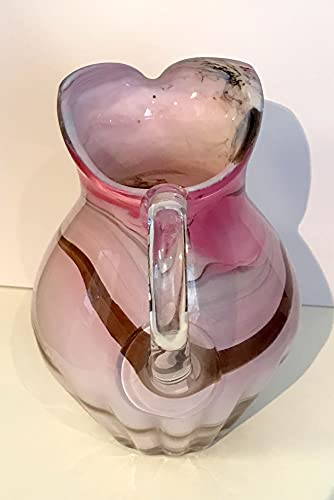 Oberstdorfer Glashütte Blumenkrug antiker Stil mit Henkel rosa Glas Amphore farbig Vase Tischkrug Wasserkrug Zierkrug mundgeblasenes Kristallglas Höhe ca. 26 cm