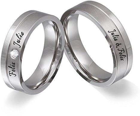 Juwelier Schönschmied Trauringe Partnerringe Eheringe - inkl. WUNSCHGRAVUR - Edelstahl Zirkonia 54-60 132HDac - mit AMAZON KONFIGURATOR direkt online gestalten !