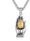 U7 Edelstahl Buddha in der Hand Anhänger Halskette Buddhismus Amulett mit 55+5cm Weizenkette Modeschmuck für Männer Frauen Gold-Silber zweifarbig