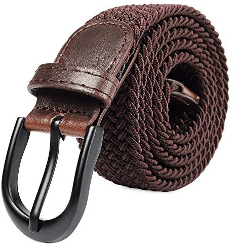 Mile High Life | Braided Stretch Elastic Belts | Pin Oval Solid Black Belt Buckle | PU Loop End Tip Men/Women/Junior(Brown, Medium)