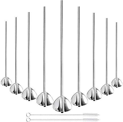 Liuer Pailles Reutilisables Inox,10PCS Cuillère à Cocktail Agitateurs Durables avec 2 Brosses Métallique Douce de Nettoyage Pour Smoothies,Laits Frappés et Jus au Vinaigre de Cidre