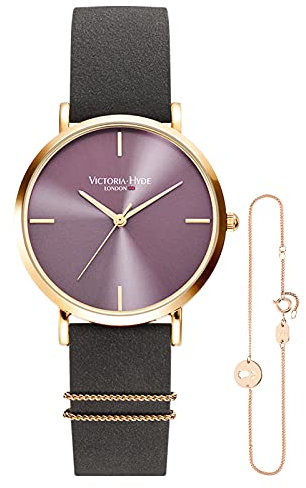 VICTORIA HYDE Damen Quartz Uhren Armreifen Set Lederband