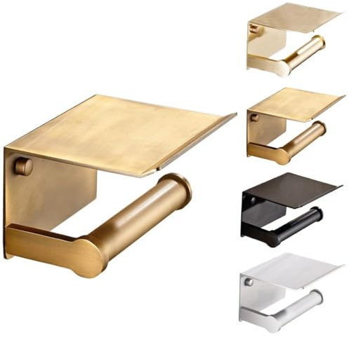 Toilet Paper Holder Antique Brass Toilet Paper Hanger with Mobile Phone Storage Shelf -Wall Mount (2#)