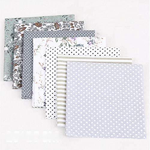 Baumwolle Stoff,Patchwork Stoffe,7 Stück Patchwork Stoffe Blume Baumwollstoff Set 25x25cm,Baumwolle Tuch DIY Handgefertigte Nähen Quilten Stoff Baumwollgewebe für Kleidung,Vorhänge,DIY Dekor Grau
