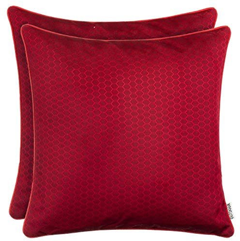 Brandsseller 2er Set Outdoor Kissen 45 x 45 cm – Wetterfeste Zierkissen mit Paspel in Wabenstruktur – Wasserabweisende Gartenkissen & Dekokissen für draußen – Sofakissen für Balkon & Terrasse - Rot