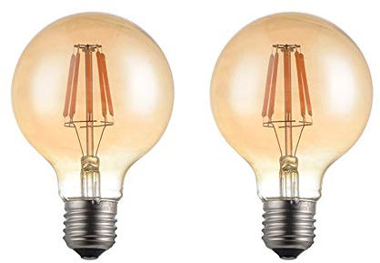 WULUN E27 LED Kugelleuchte, 4W, Kugelform, 80mm, 40W Glühlampe, Bernsteinglas, 2700K warmweiß, 360° Abstrahlwinkel, nicht dimmbar