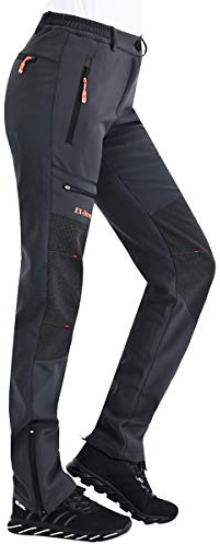 Postropaky Womens Outdoor Snow Ski Pants Waterproof Hiking Insulated Softshell Pants Snowboard Zipper Bottom Leg(Grey6S)