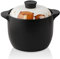 Lotus Blue 5-Quart Cartoon Pattern Ceramic Round Black Dish Casserole/Clay Pot/Earthen Pot/Ceramic Cookware With White Lid Heat-Resistant Gift Box (BROWN BEAR)