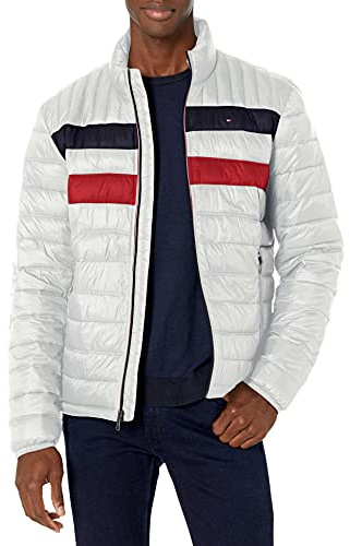 Tommy Hilfiger Men's Lightweight Down Alternative Packable Puffer Jacket Coat, Ice Colorblock, 3XL