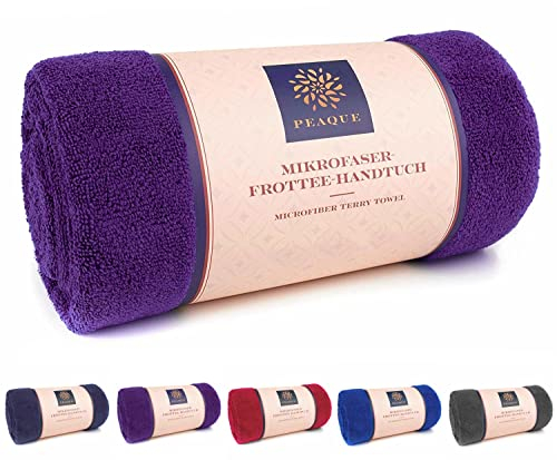PEAQUE Mikrofaser-Handtuch mit Frottee-Struktur - 1er & 2er Set - Antibakteriell Weich Leicht Saugstark Schnelltrocknend (Violett, 50x100 cm)