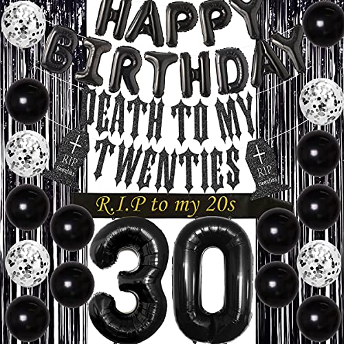 30 Geburtstag dekorationen für Ihn Ihr schwarzer Tod zu meinen Zwanzigern Banner Rip to My 20s Schärpe Nummer 30 Ballon Alles Gute zum Geburtstag Ballon Banner Folienvorhang