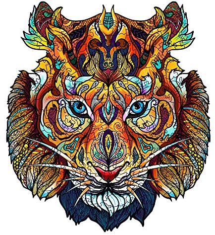 Funnli Holzpuzzles für Erwachsene und Kinder,Einzigartige Tierförmige Holz-Puzzle(Unbesiegbarer Tiger), Puzzle aus Tierteilen (L-39.1 * 34.6cm -306 Stück)