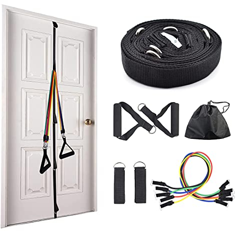 Brebebe Upgrade Door Anchor Strap for Resistance Bands Exercise, Multi Points Anchor Straps with 7 Loops+ 7 D Rings, Home Gym Workout Equipments with Ratchet Adjust Tighten Straps Not Loose, Sturdy