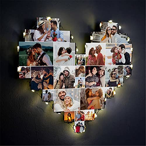 15 Fotos Personalisiertes Herzalbum Nachtlicht Einzigartige Familienalbum-Dekoration Individuelles Herz-Puzzle-Album Romantik Hochzeitstag Album Andenken Geschenk für Frauen Männer (Acryl-15 Fotos)