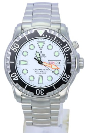 RATIO FreeDiver Heliumsichere Taucheruhr Mit Saphirglas - Automatisch, 1000M Wasserdicht Für Herren, Weiss/Opulenter Garten