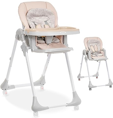 Hochstuhl Baby Kinderhochstuhl Klappbar Baby Hochstuhl Kinder Stuhl Mit Rollen Babystuhl Ab 6 Monate (BEIGE)